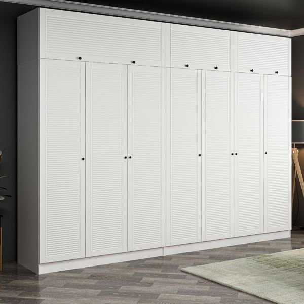 Minar Kale 7 Mebran Panjur Kapaklı 4 Ç Dolap Ve Yüklük Beyaz 190CM