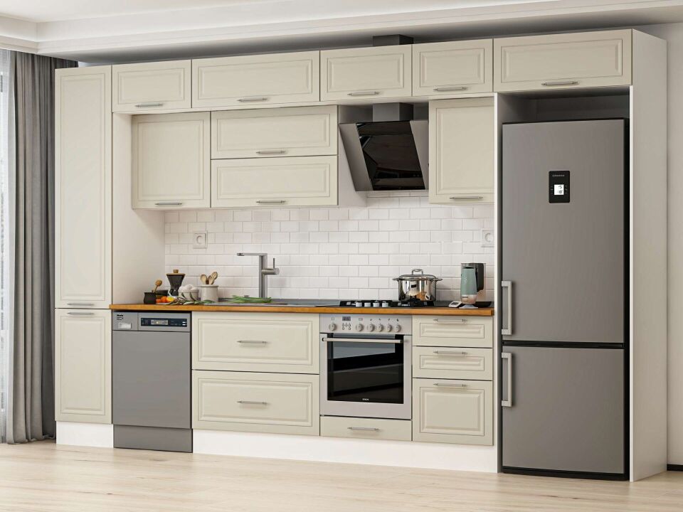 Alvinka 375X240 Cm Klasik Mebran Mutfak Dolabı Beyaz Beyaz Mbb-E80B45S50-2