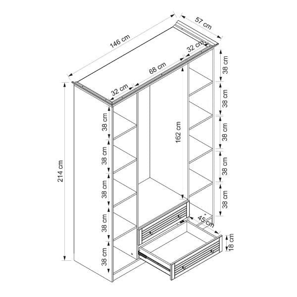 Bona Country 4 Mebran Kapaklı 2 Çekmeceli Gardırop