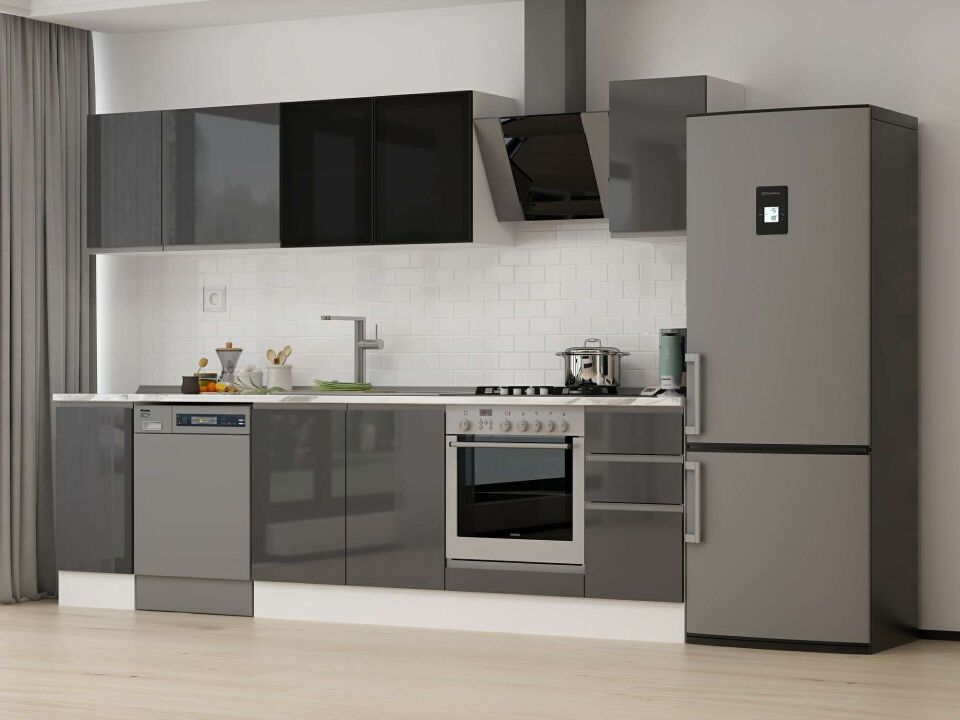 Alvinka 290X210 Cm High Gloss Mutfak Dolabı M-E90S40S40-3 High Gloss | Antrasit - Suntalam