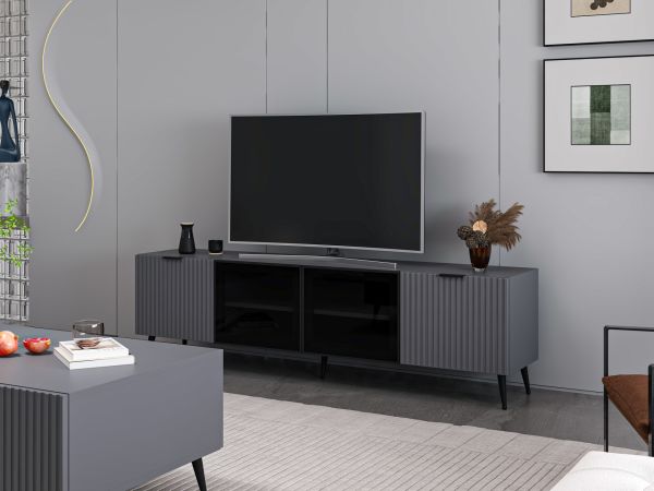 Plus Tv Ünitesi Cam Kapak Antrasit/Antrasit