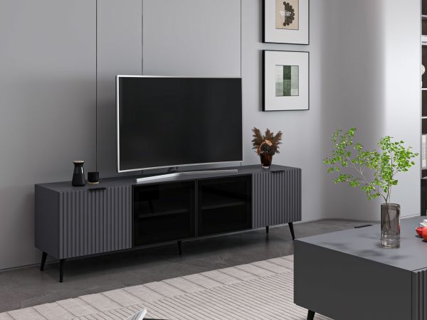 Plus Tv Ünitesi Cam Kapak Antrasit/Antrasit