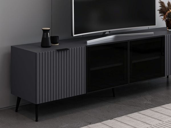 Plus Tv Ünitesi Cam Kapak Antrasit/Antrasit
