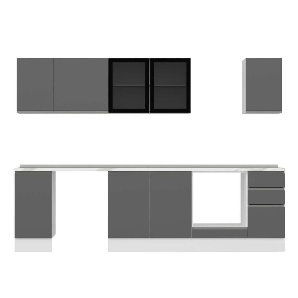 Alvinka 290X210 Cm High Gloss Mutfak Dolabı M-E90S40S40-3 High Gloss | Antrasit - Mdf