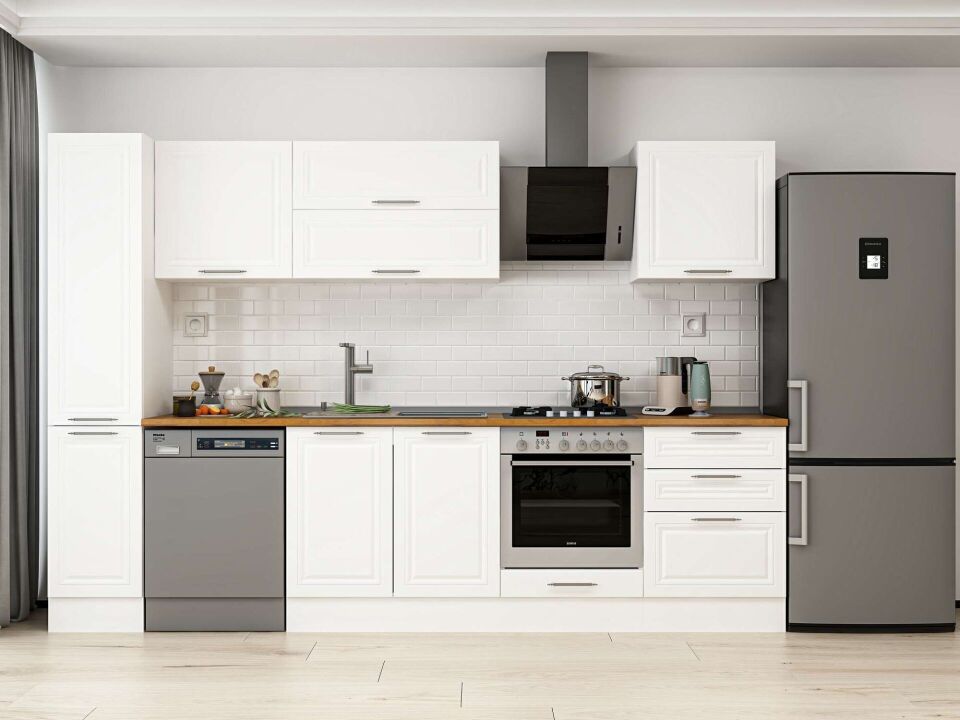 Alvinka 300X210 Cm Klasik Mebran Mutfak Dolabı Mb-E80B40S60-2 Mebran | Beyaz - Mdf