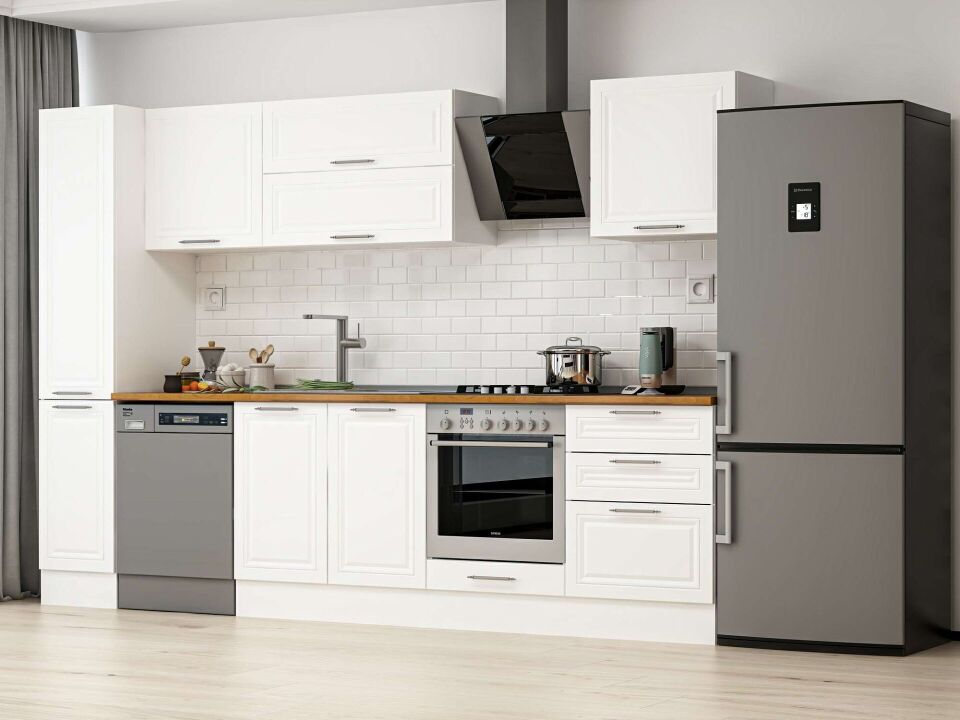 Alvinka 300X210 Cm Klasik Mebran Mutfak Dolabı Mb-E80B40S60-2 Mebran | Beyaz - Mdf
