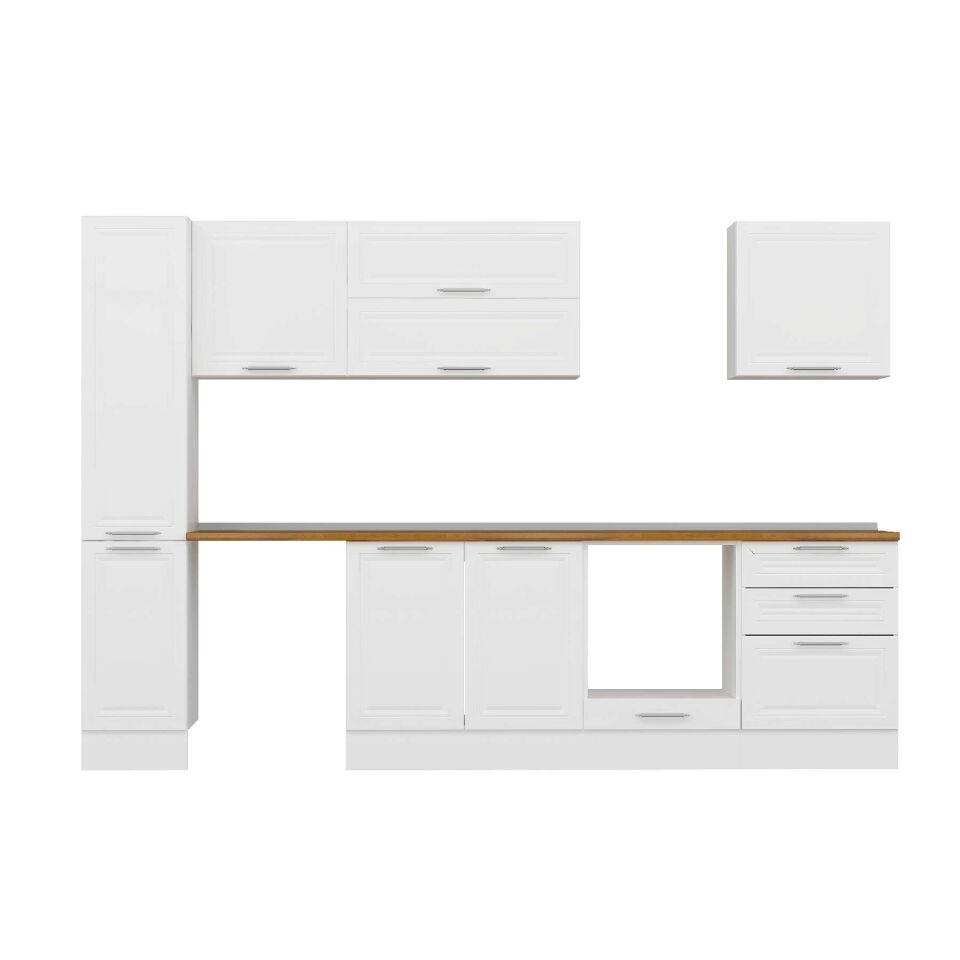 Alvinka 300X210 Cm Klasik Mebran Mutfak Dolabı Mb-E80B40S60-2 Mebran | Beyaz - Mdf
