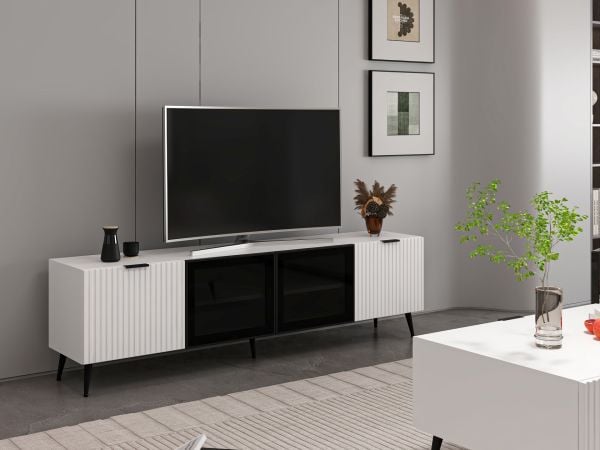Plus Tv Ünitesi Cam Kapak Beyaz/Beyaz