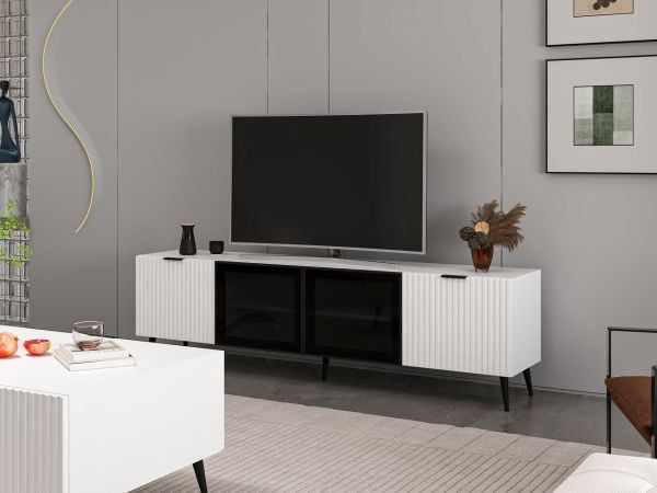 Plus Tv Ünitesi Cam Kapak Beyaz/Beyaz