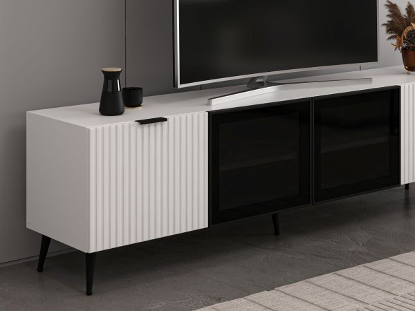 Plus Tv Ünitesi Cam Kapak Beyaz/Beyaz