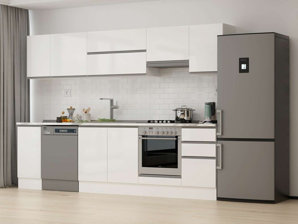 Alvinka 295X210 Cm High Gloss Mutfak Dolabı M-E90S40S45-1 High Gloss | Beyaz - Suntalam