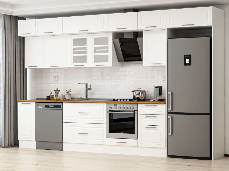 Alvinka 370X240 Cm Klasik Mebran Mutfak Dolabı Mb-E80S40S50-3 Mebran | Beyaz - Suntalam