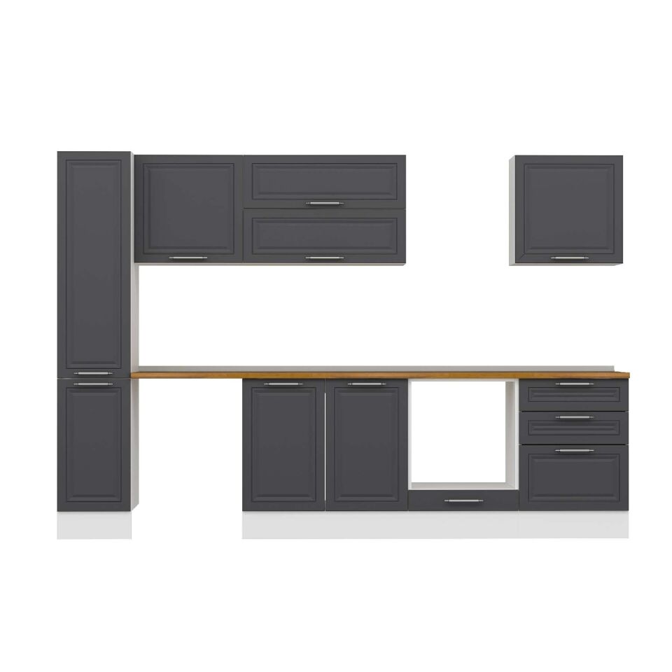 Alvinka 300X210 Cm Klasik Mebran Mutfak Dolabı Mb-E80B40S60-2 Mebran | Antrasit - Mdf
