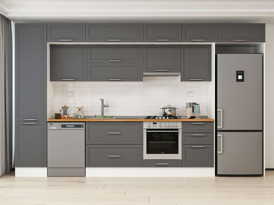Alvinka 390X240 Cm Klasik Mebran Mutfak Dolabı Mbb-E90B50S50-1 Mebran | Antrasit - Mdf