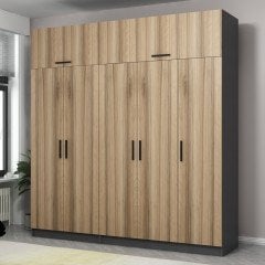 Minar Kale 5 Kapaklı 2 Çekmeceli Dolap Ve Yüklük Antrasit Dore