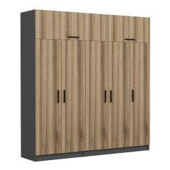 Minar Kale 5 Kapaklı 2 Çekmeceli Dolap Ve Yüklük Antrasit Dore