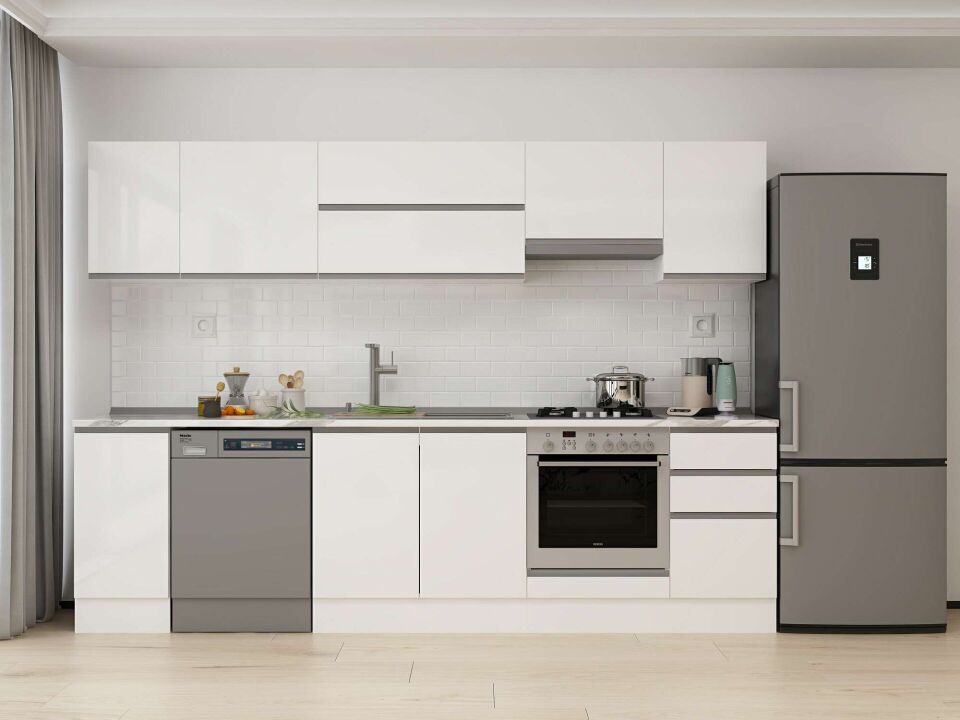 Alvinka 295X210 Cm High Gloss Mutfak Dolabı M-E90S40S45-1 High Gloss | Beyaz - Mdf