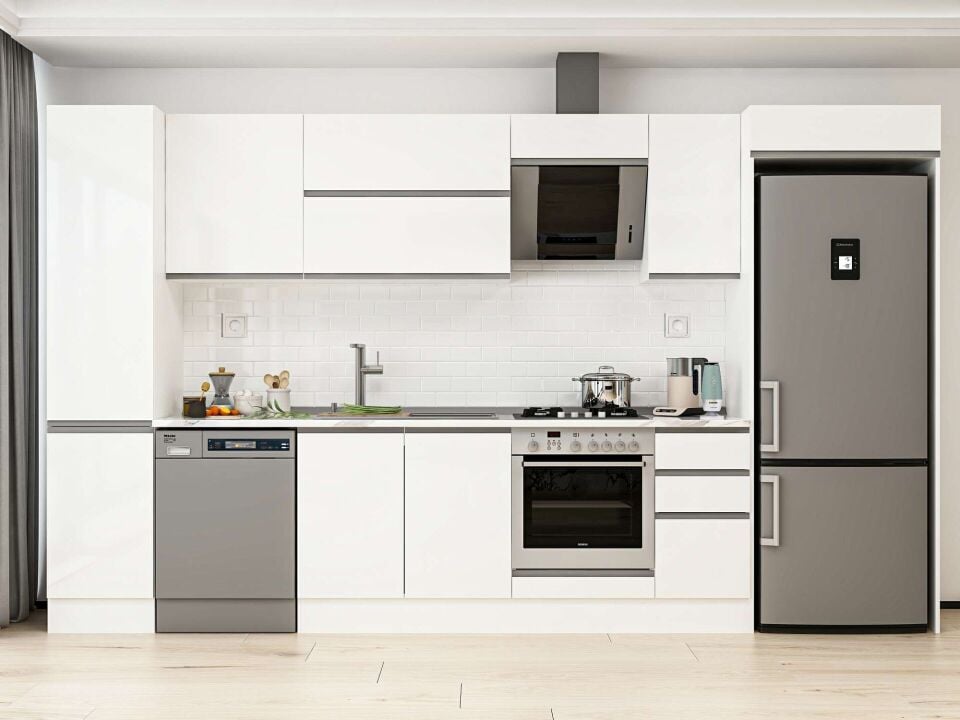 Alvinka 375X222 Cm High Gloss Mutfak Dolabı Mbb-E90B45S40-2 High Gloss | Beyaz - Mdf