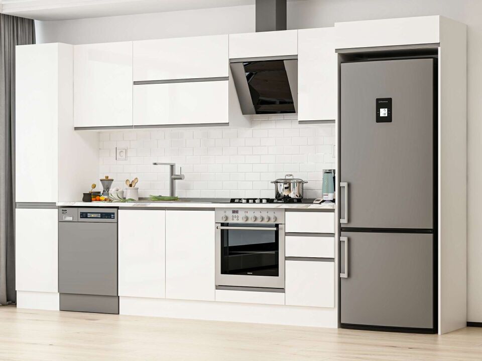 Alvinka 375X222 Cm High Gloss Mutfak Dolabı Mbb-E90B45S40-2 High Gloss | Beyaz - Mdf