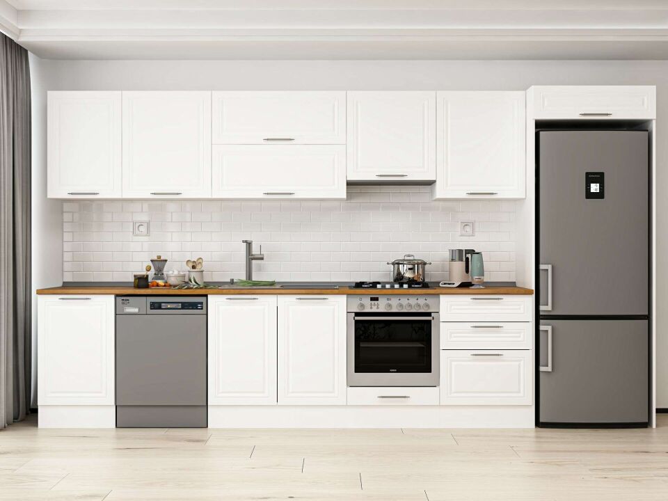 Alvinka 390X222 Cm Klasik Mebran Mutfak Dolabı Mb-E80S50S60-1 Mebran | Beyaz - Mdf