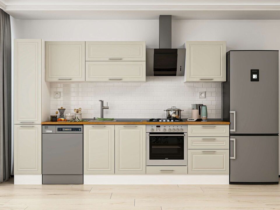 Alvinka 300X210 Cm Klasik Mebran Mutfak Dolabı Mb-E80B40S60-2 Mebran | Kumtaşı - Mdf