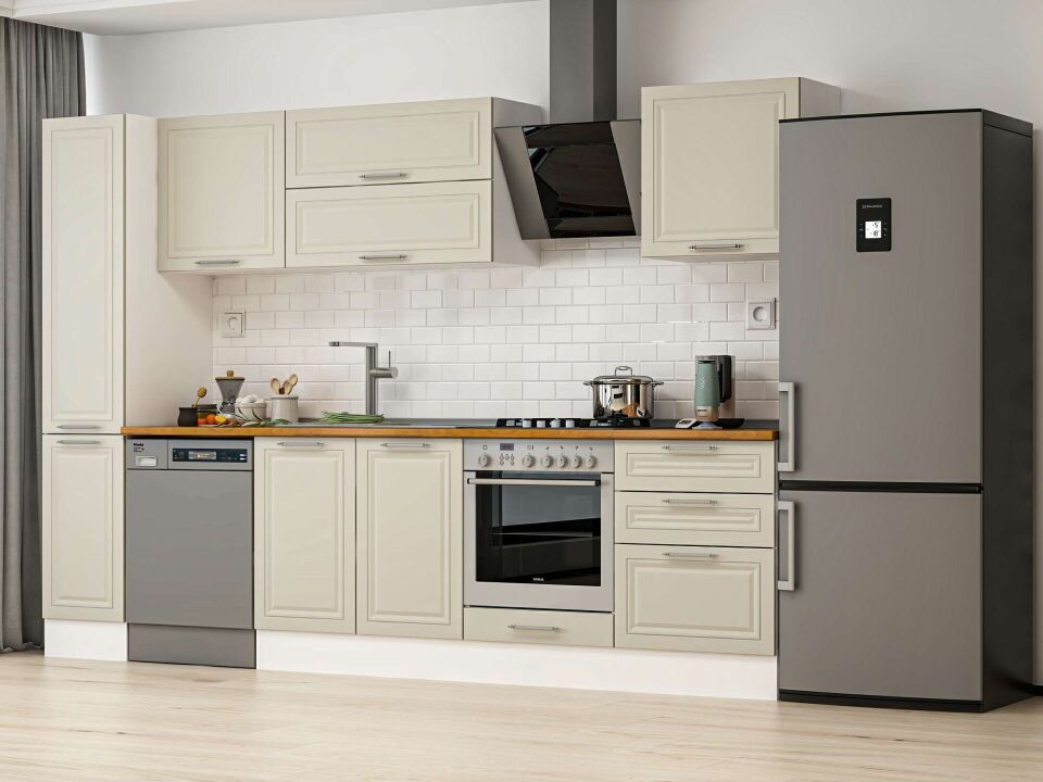 Alvinka 300X210 Cm Klasik Mebran Mutfak Dolabı Mb-E80B40S60-2 Mebran | Kumtaşı - Mdf