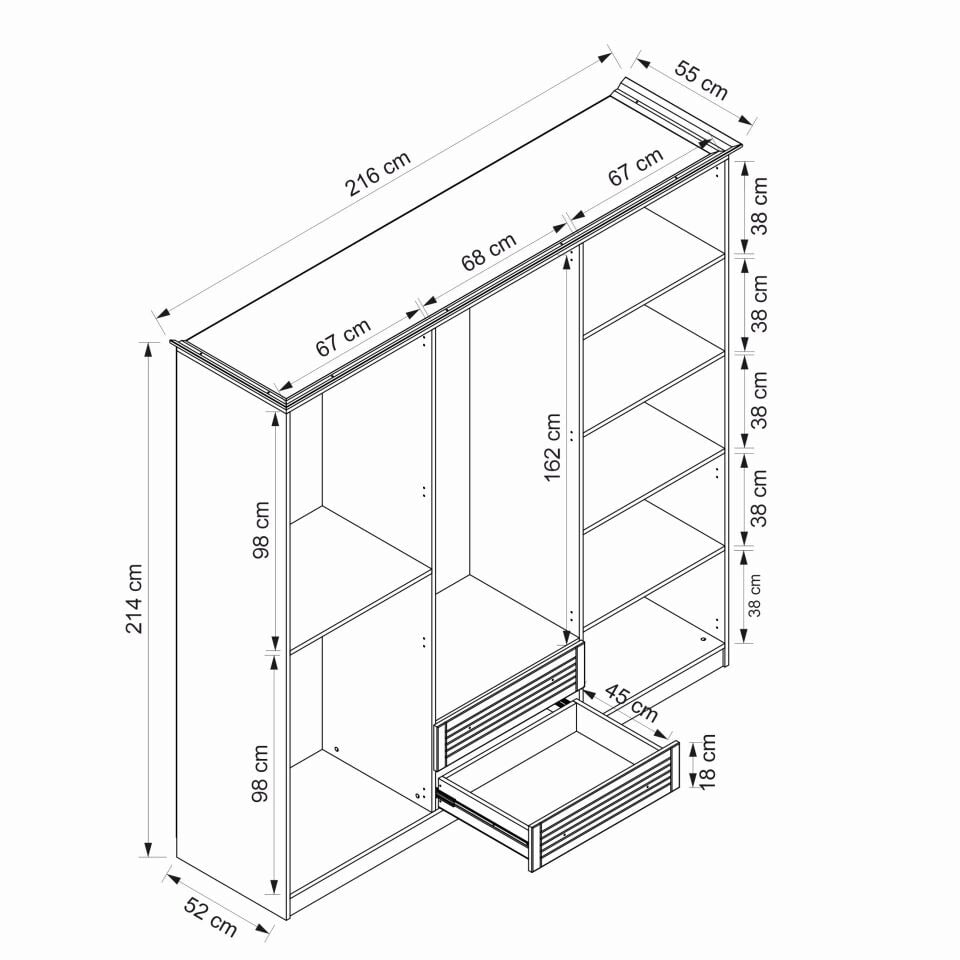 Bona Country 6 Mebran Kapaklı 2 Çekmeceli Gardırop