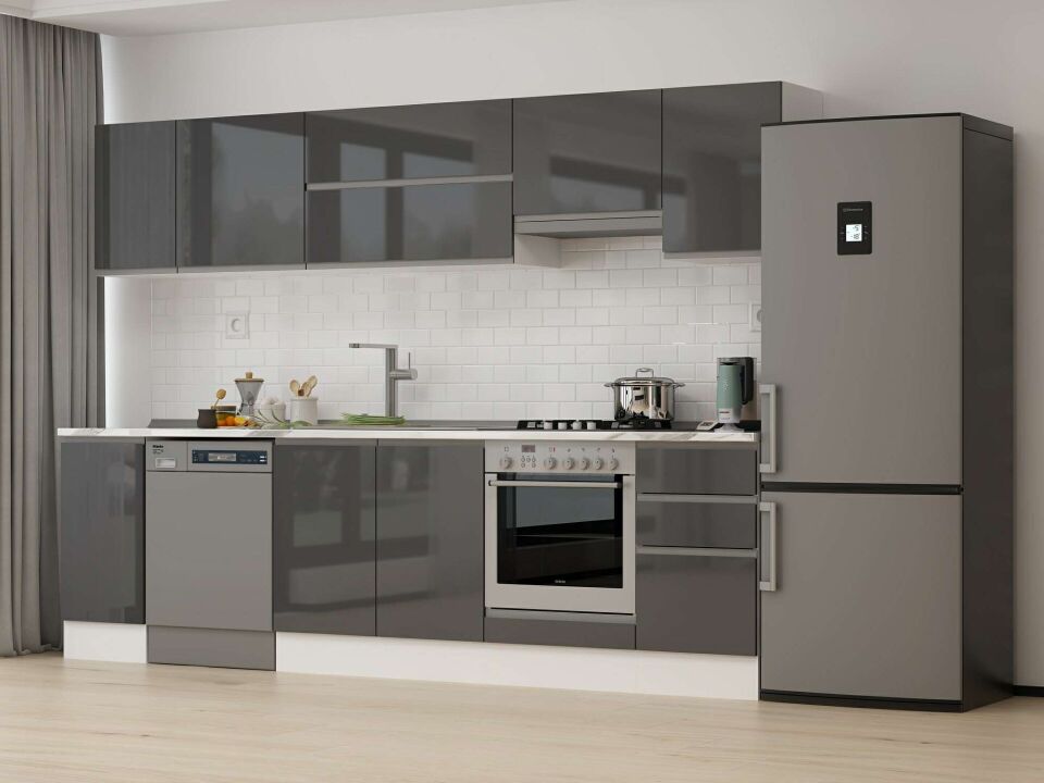 Alvinka 295X210 Cm High Gloss Mutfak Dolabı M-E90S40S45-1 High Gloss | Antrasit - Suntalam