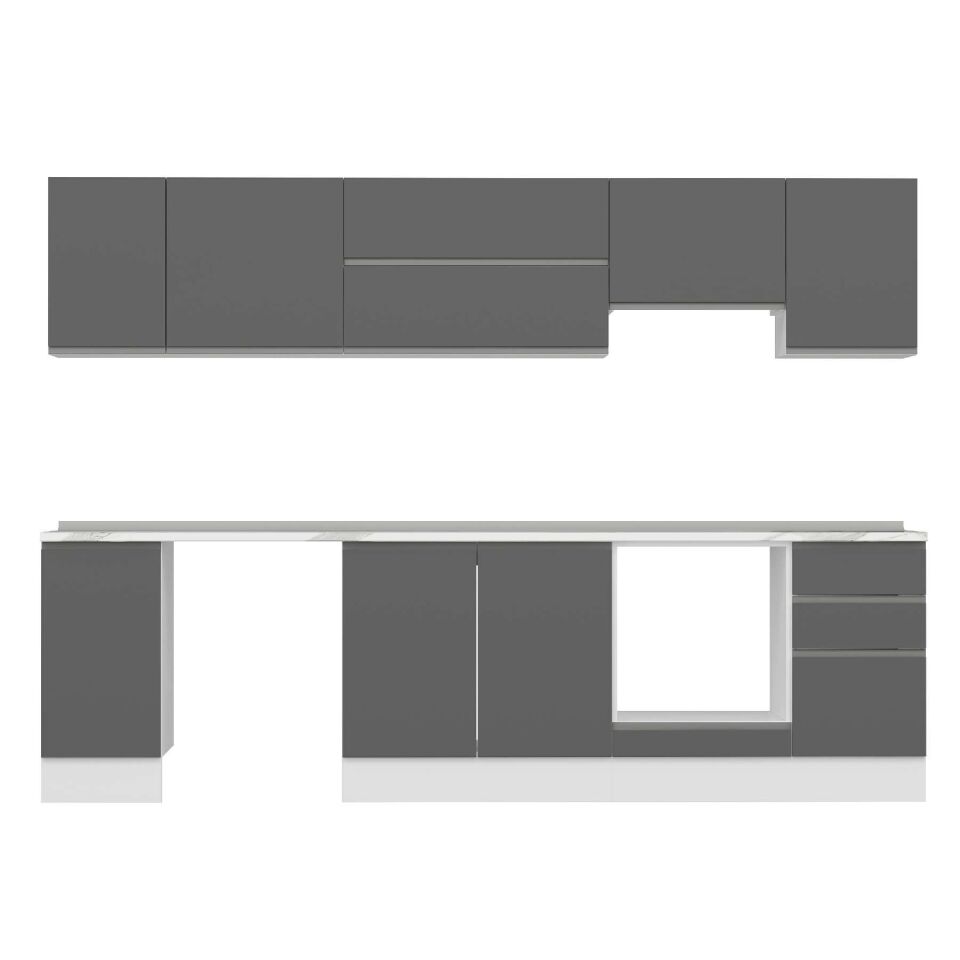 Alvinka 295X210 Cm High Gloss Mutfak Dolabı M-E90S40S45-1 High Gloss | Antrasit - Suntalam