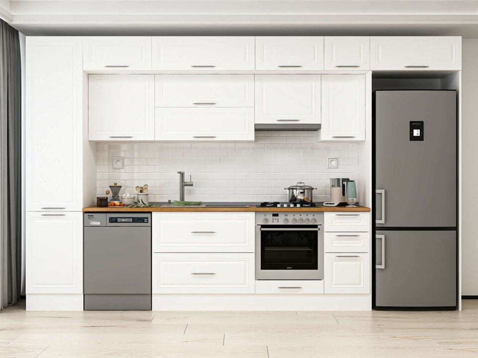 Alvinka 370X240 Cm Klasik Mebran Mutfak Dolabı Beyaz Beyaz Mbb-E80B50S40-1