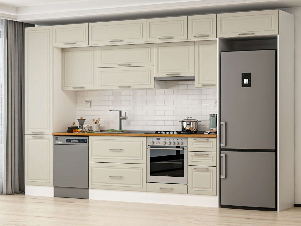 Alvinka 370X240 Cm Klasik Mebran Mutfak Dolabı Beyaz Beyaz Mbb-E80B50S40-1