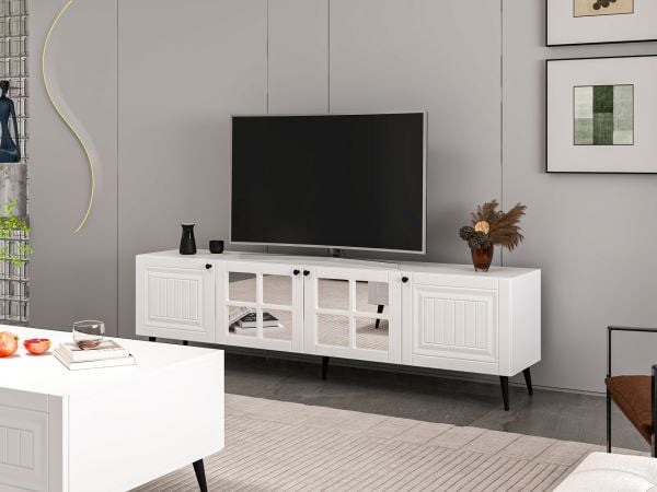 İlkbahar Tv Ünitesi Aynalı Kapak Beyaz Aynalı Beyaz