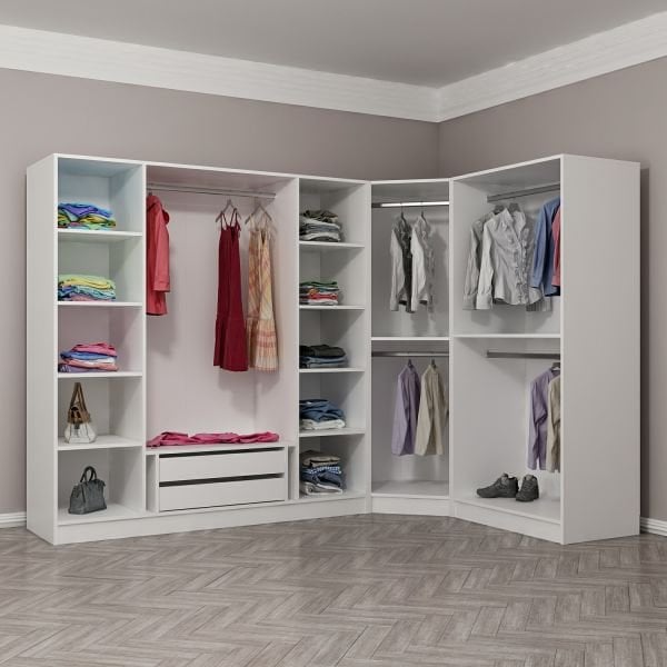 Minar Kale 7 Kapaklı 2 Çekmeceli Köşe Dolap Beyaz Mebran Panjur 190CM