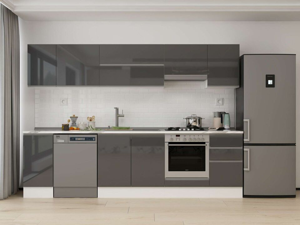 Alvinka 295X210 Cm High Gloss Mutfak Dolabı M-E90S40S45-1 High Gloss | Antrasit - Mdf