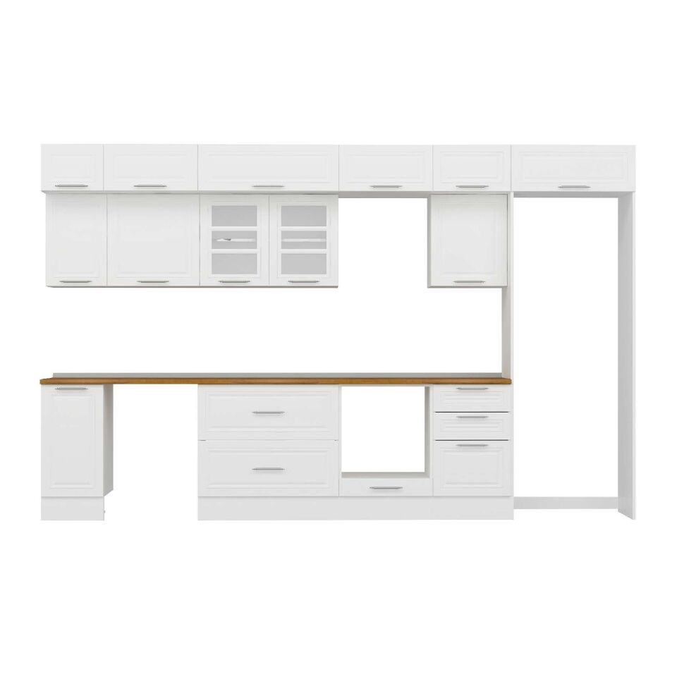 Alvinka 370X240 Cm Klasik Mebran Mutfak Dolabı Mb-E80S40S50-3 Mebran | Beyaz - Mdf