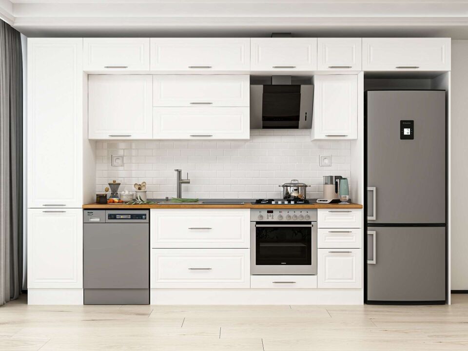 Alvinka 370X240 Cm Klasik Mebran Mutfak Dolabı Beyaz Beyaz Mbb-E80B50S40-2