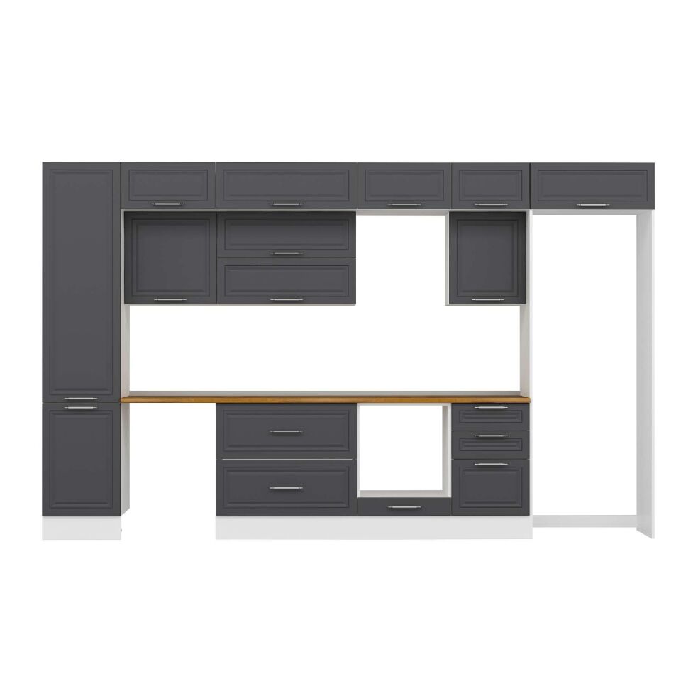 Alvinka 390X240 Cm Klasik Mebran Mutfak Dolabı Mbb-E90B50S50-2 Mebran | Antrasit - Suntalam