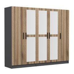 Minar Kale 5 Kapaklı 3 Aynalı 2 Çekmeceli Dolap Antrasit Dore