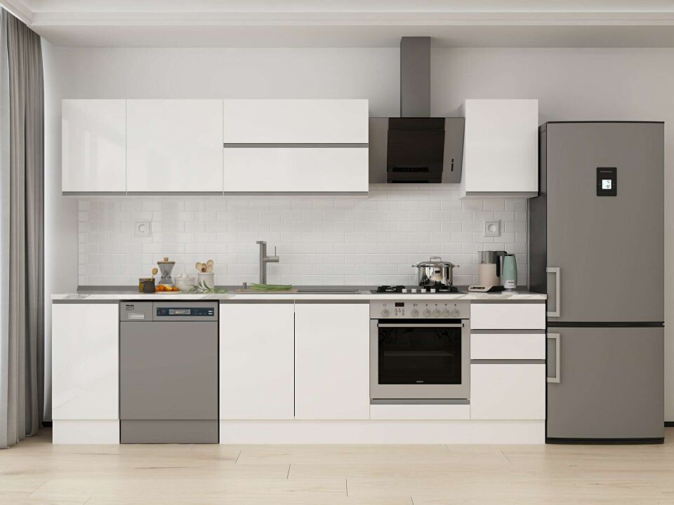 Alvinka 295X210 Cm High Gloss Mutfak Dolabı M-E90S40S45-2 High Gloss | Beyaz - Mdf
