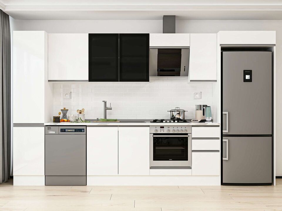 Alvinka 375X222 Cm High Gloss Mutfak Dolabı Mbb-E90B45S40-3 High Gloss | Beyaz - Mdf