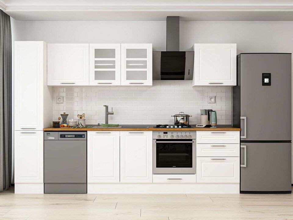 Alvinka 300X210 Cm Klasik Mebran Mutfak Dolabı Mb-E80B40S60-3 Mebran | Beyaz - Mdf