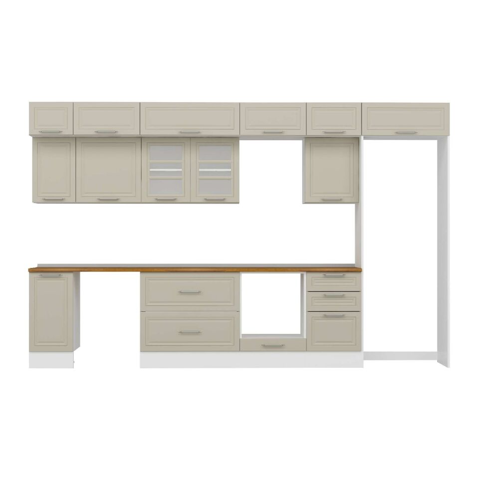 Alvinka 370X240 Cm Klasik Mebran Mutfak Dolabı Mb-E80S40S50-3 Mebran | Kumtaşı - Mdf