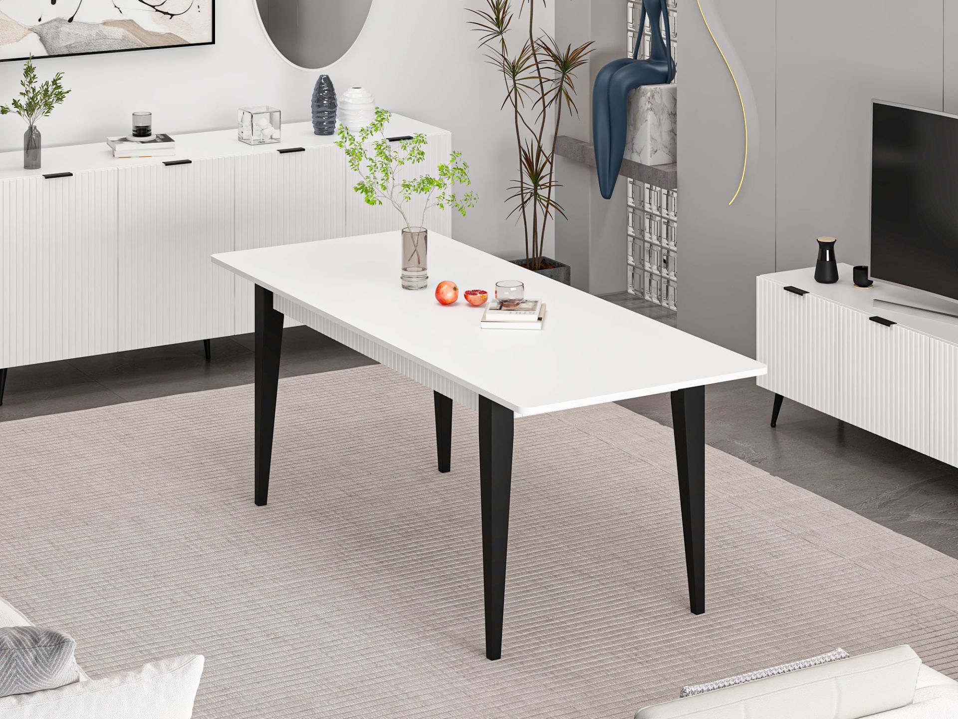 Minar Kale Plus Açılır Yemek Masası Beyaz/Beyaz