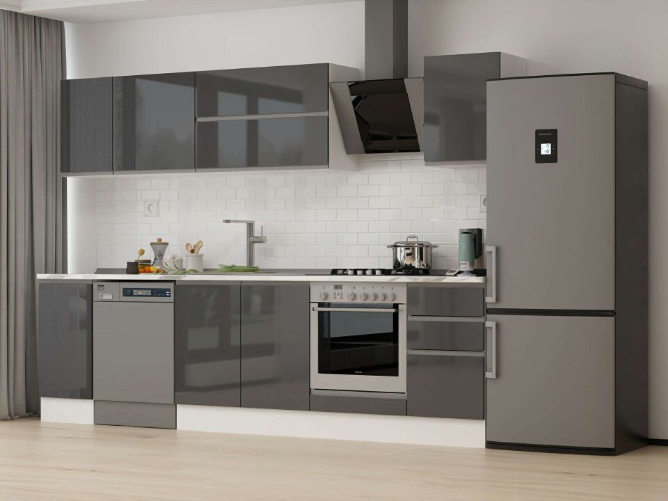 Alvinka 295X210 Cm High Gloss Mutfak Dolabı M-E90S40S45-2 High Gloss | Antrasit - Suntalam