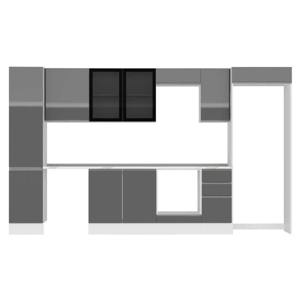 Alvinka 375X222 Cm High Gloss Mutfak Dolabı Mbb-E90B45S40-3 High Gloss | Antrasit - Suntalam