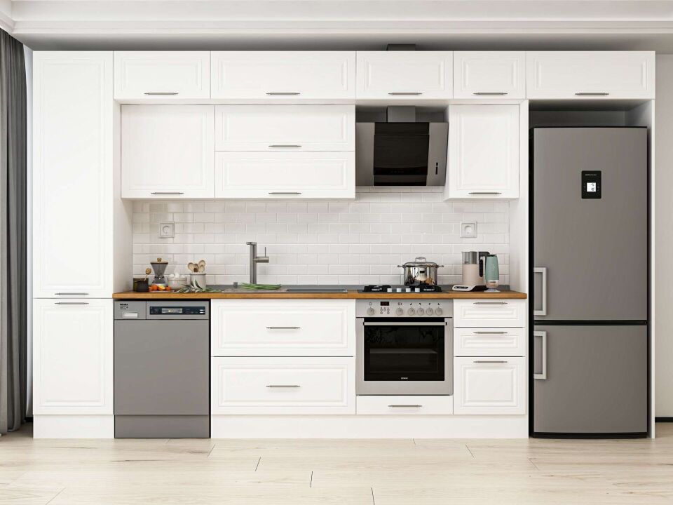 Alvinka 375X240 Cm Klasik Mebran Mutfak Dolabı Beyaz Beyaz Mbb-E80B50S45-2
