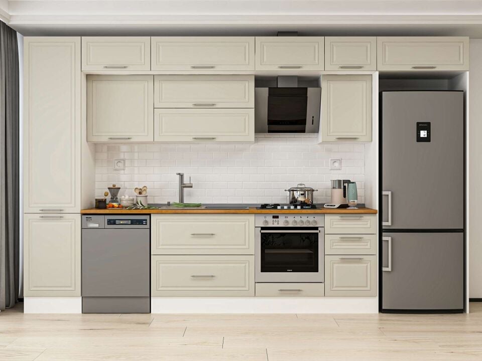 Alvinka 375X240 Cm Klasik Mebran Mutfak Dolabı Beyaz Beyaz Mbb-E80B50S45-2