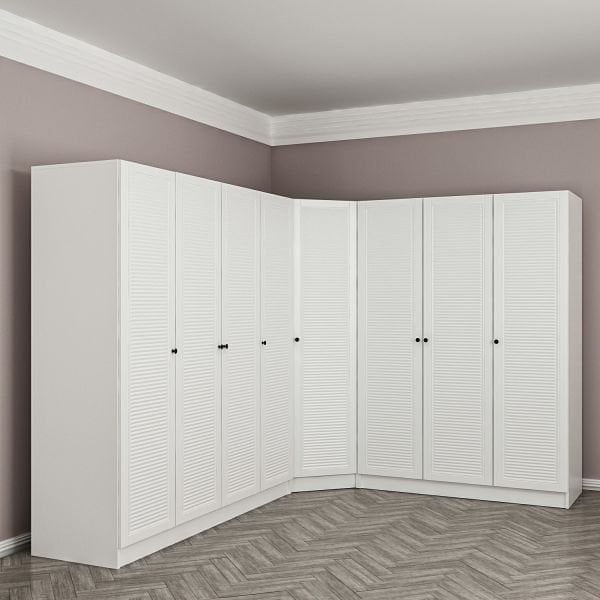 Minar Kale 8 Kapaklı 4 Çekmeceli Köşe Dolap Beyaz Mebran Panjur 190CM