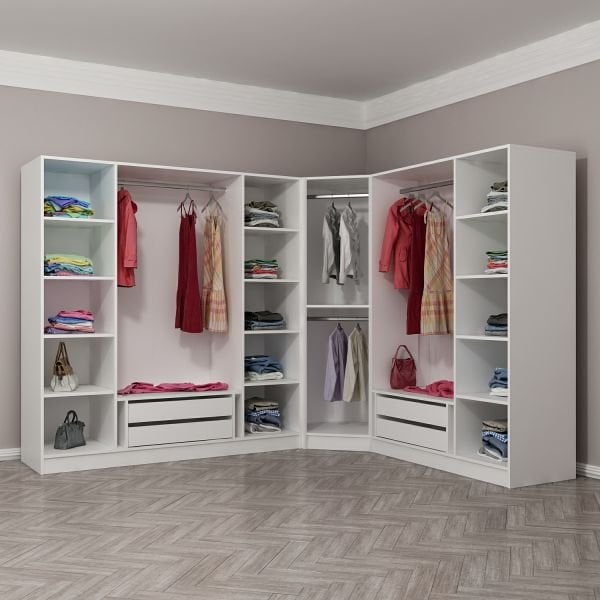 Minar Kale 8 Kapaklı 4 Çekmeceli Köşe Dolap Beyaz Mebran Panjur 190CM