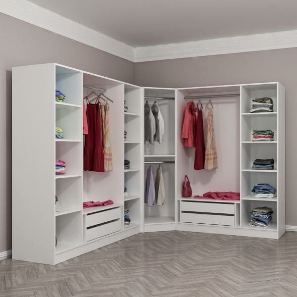 Minar Kale 8 Kapaklı 4 Çekmeceli Köşe Dolap Beyaz Mebran Panjur 190CM